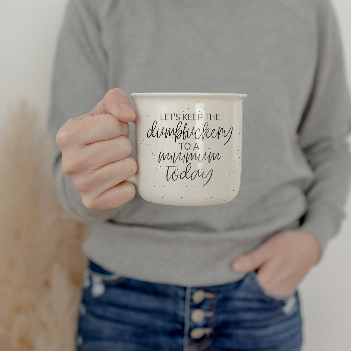 Minimalist design ceramic mug with sassy quote
Large coffee mug with funny morning motivation quote
