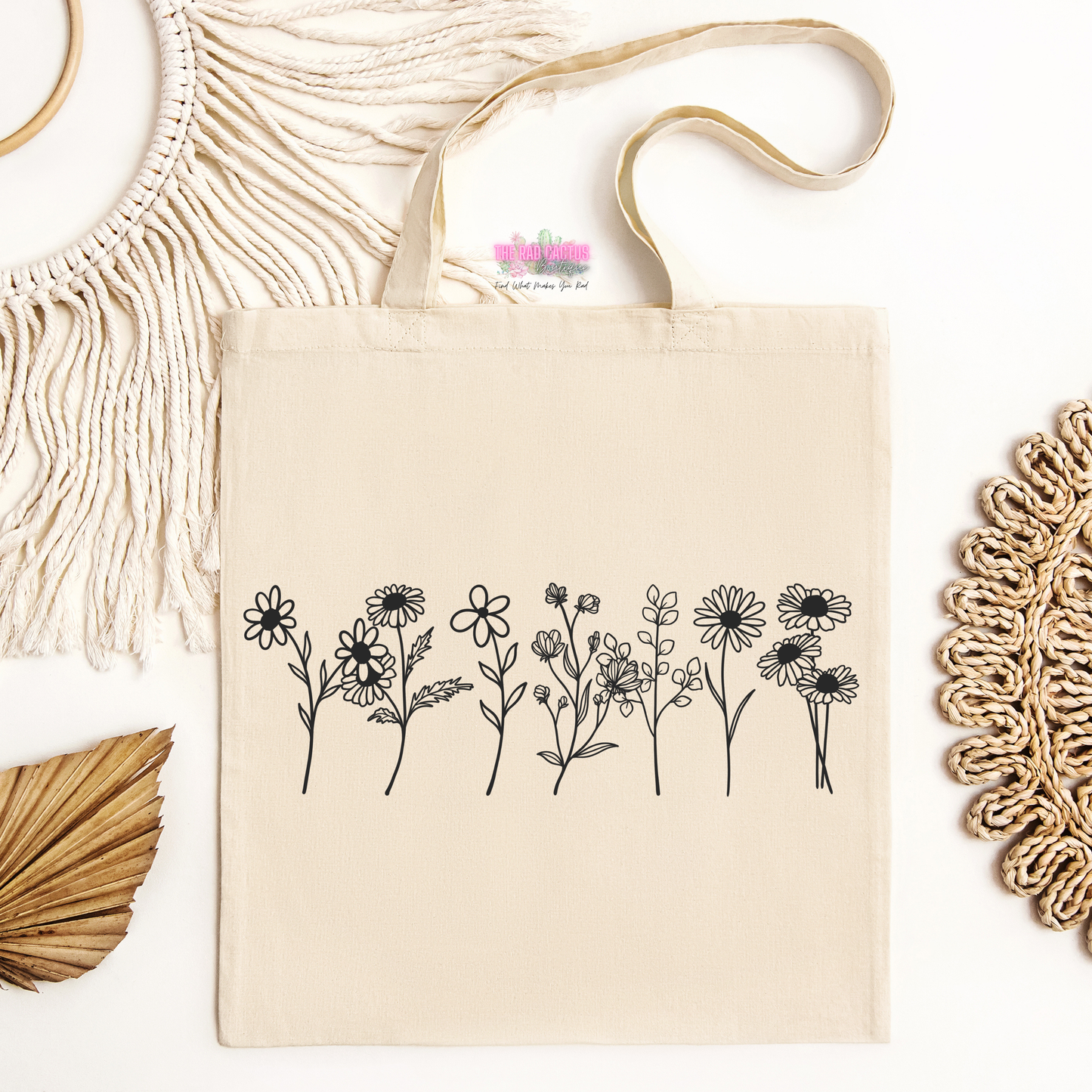 Wildflower Line Art Tote Bag
