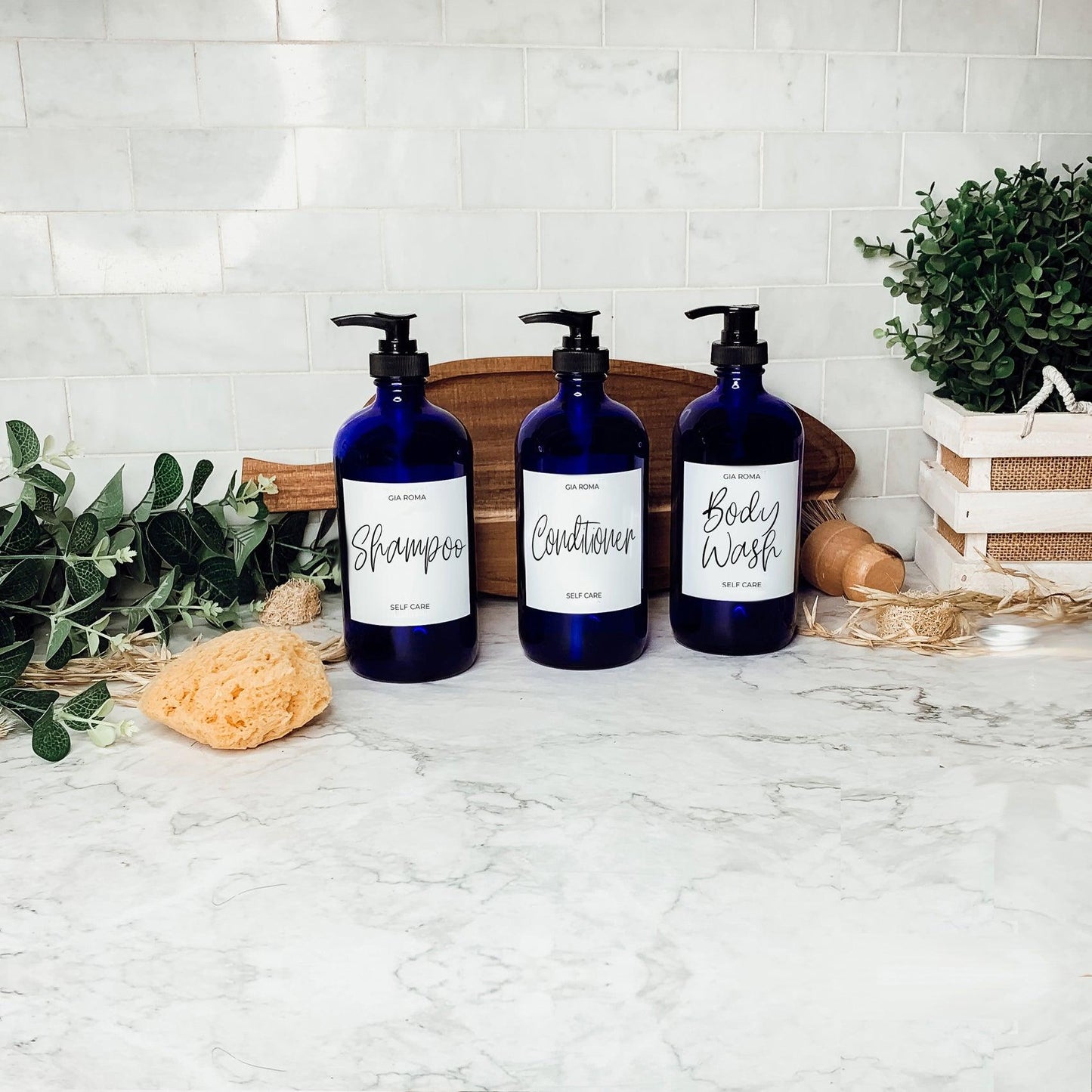 16oz Glass Blue Dispenser | White Label