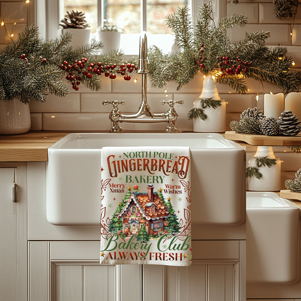 Hanging loop gingerbread kitchen towel
Multi purpose Christmas kitchen towel
Decorative gingerbread holiday kitchen towel