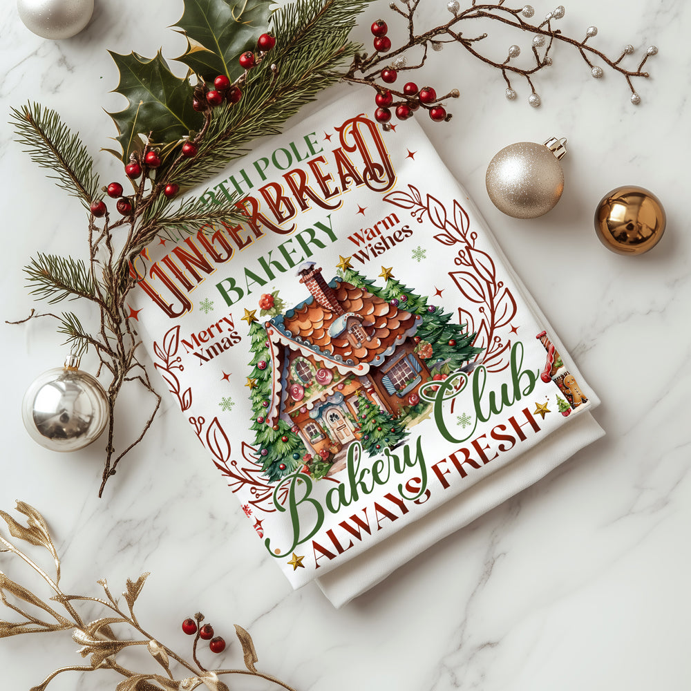 Boutique holiday kitchen towel design
Small business Christmas kitchen towel
Artisan gingerbread kitchen towel holiday