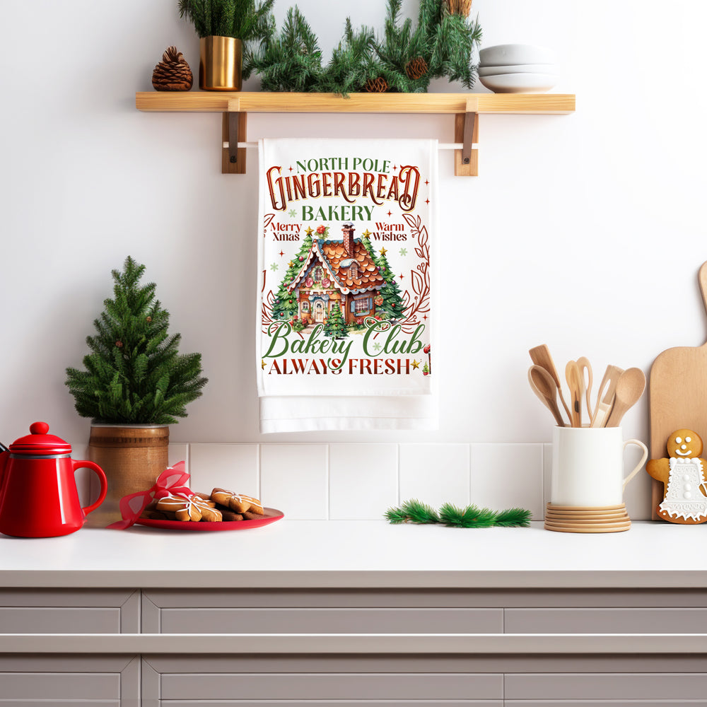 Playful holiday kitchen towel gingerbread
Charming Christmas kitchen accessories
Whimsical holiday home decor towel
Fun Christmas kitchen towel design