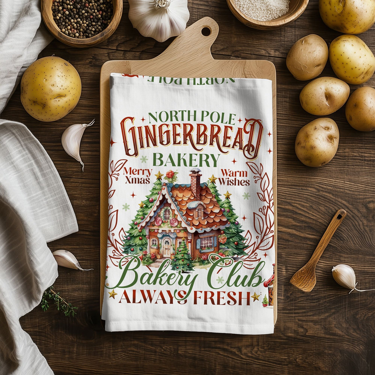 Holiday kitchen towel gift gingerbread
Christmas baking gift kitchen towel
Gingerbread house kitchen towel present