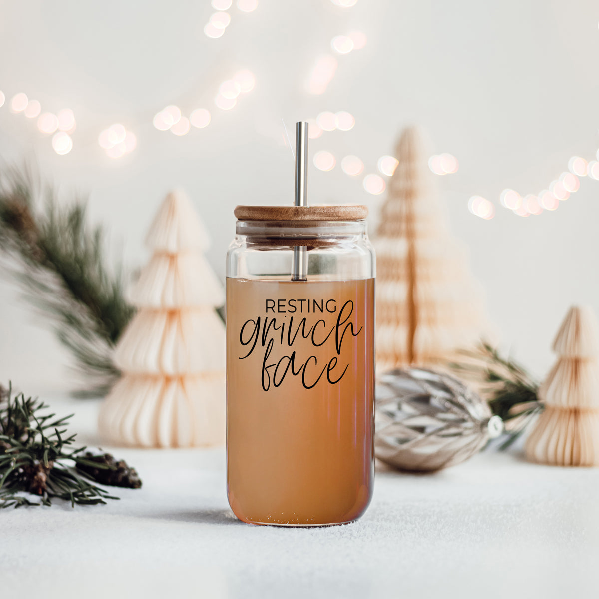 Resting Grinch Face Glass Cup