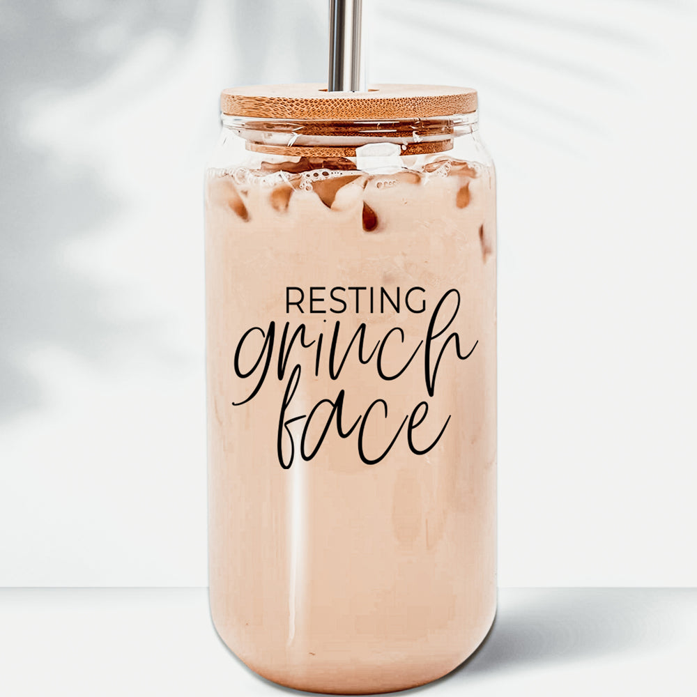 Resting Grinch Face Glass Cup