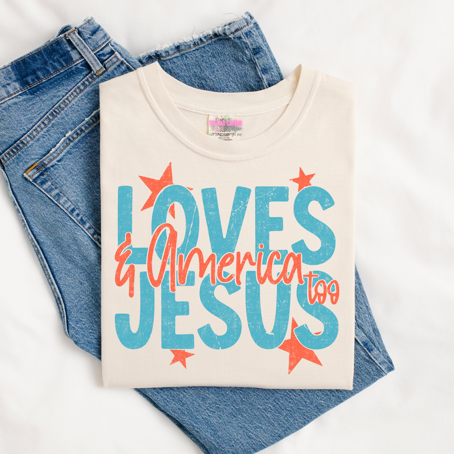 Loves Jesus and America Too Graphic Tee or Crewneck Sweatshirt