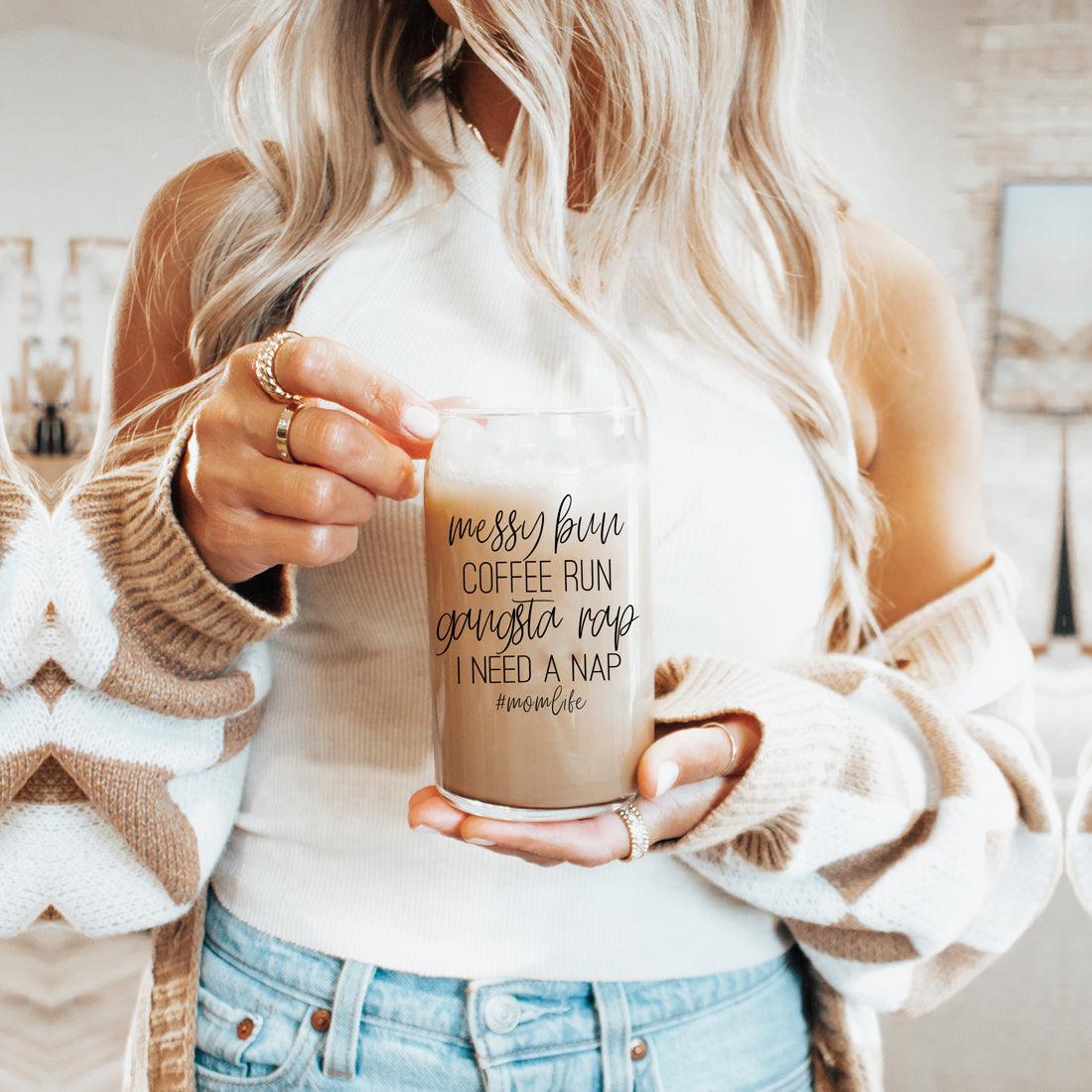 Messy Bun Glass Cup