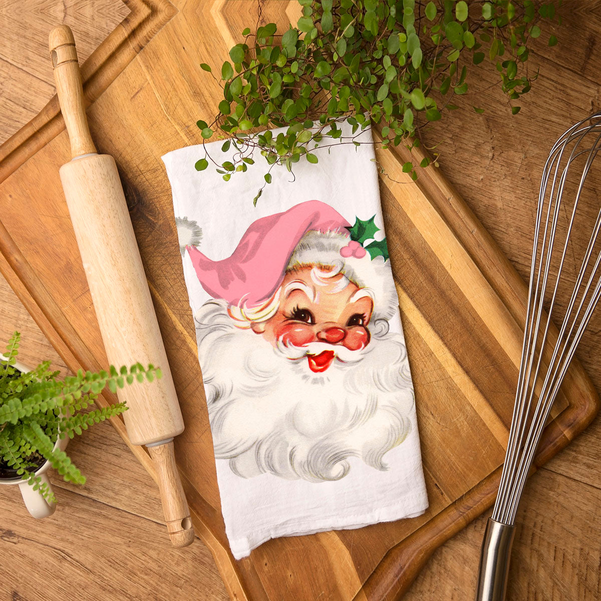 Vintage Pink Santa Towel