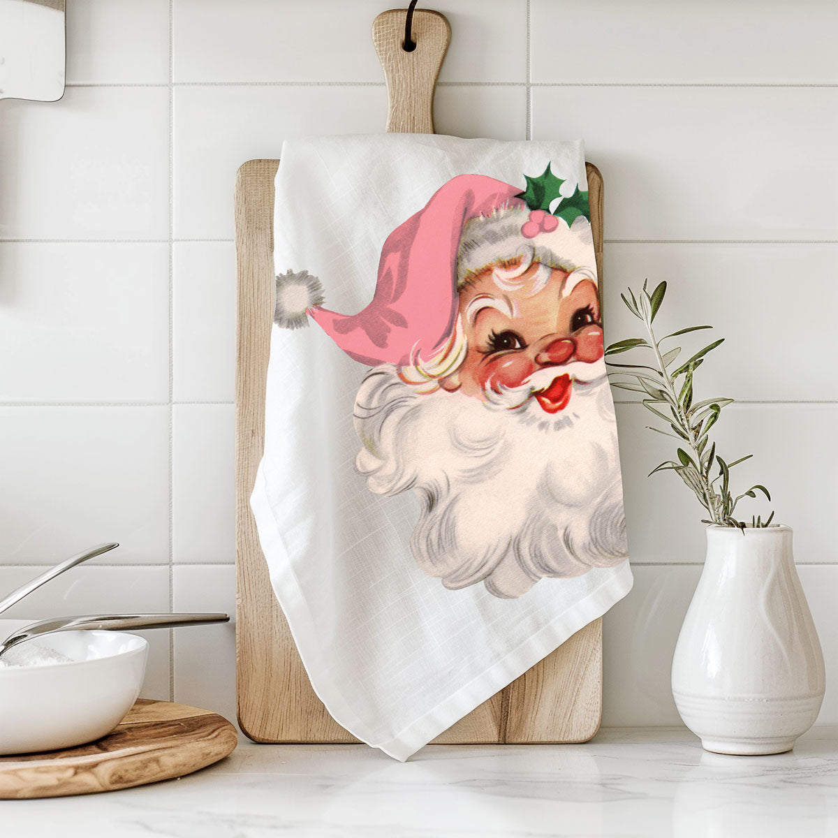 Vintage Pink Santa Towel