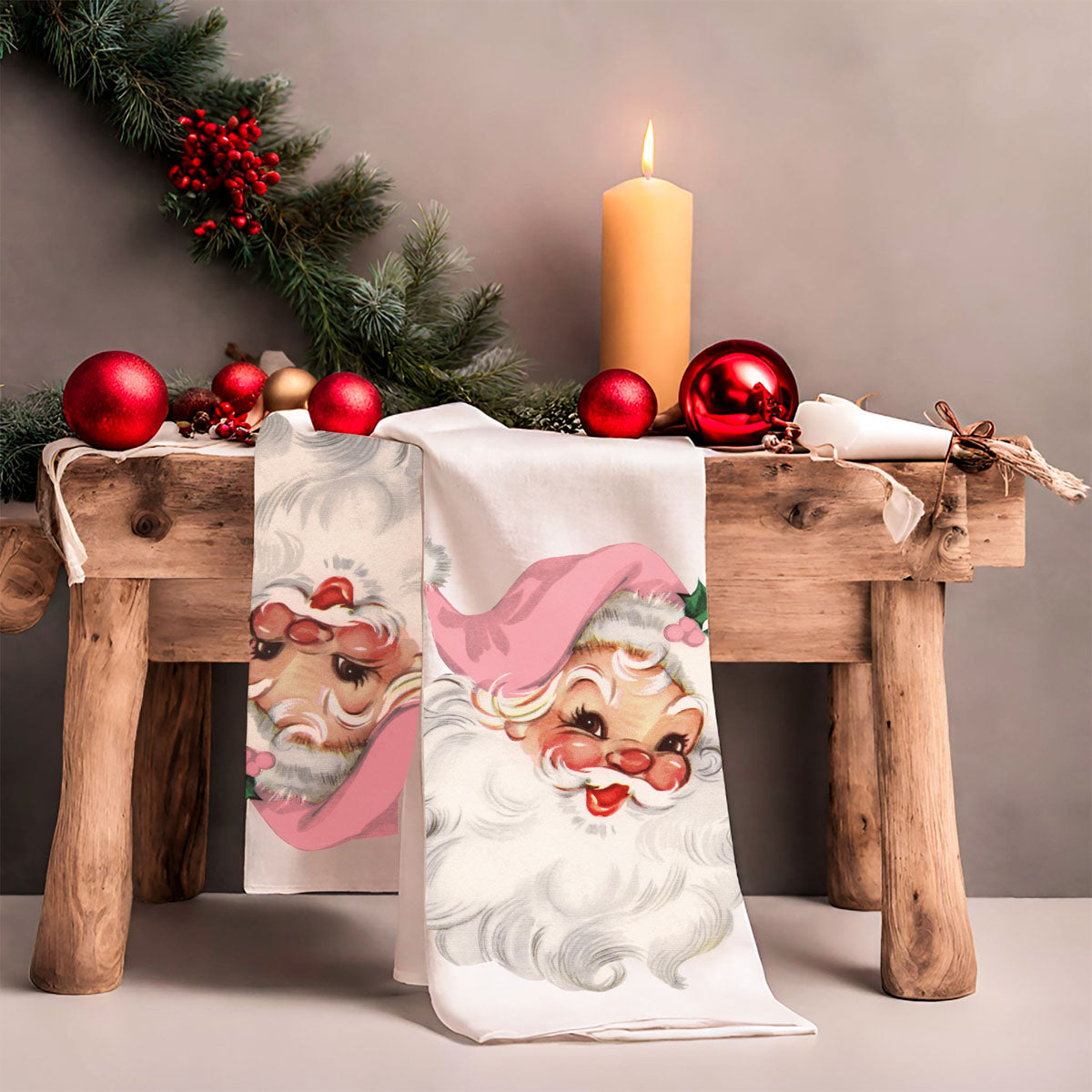 Vintage Pink Santa Towel