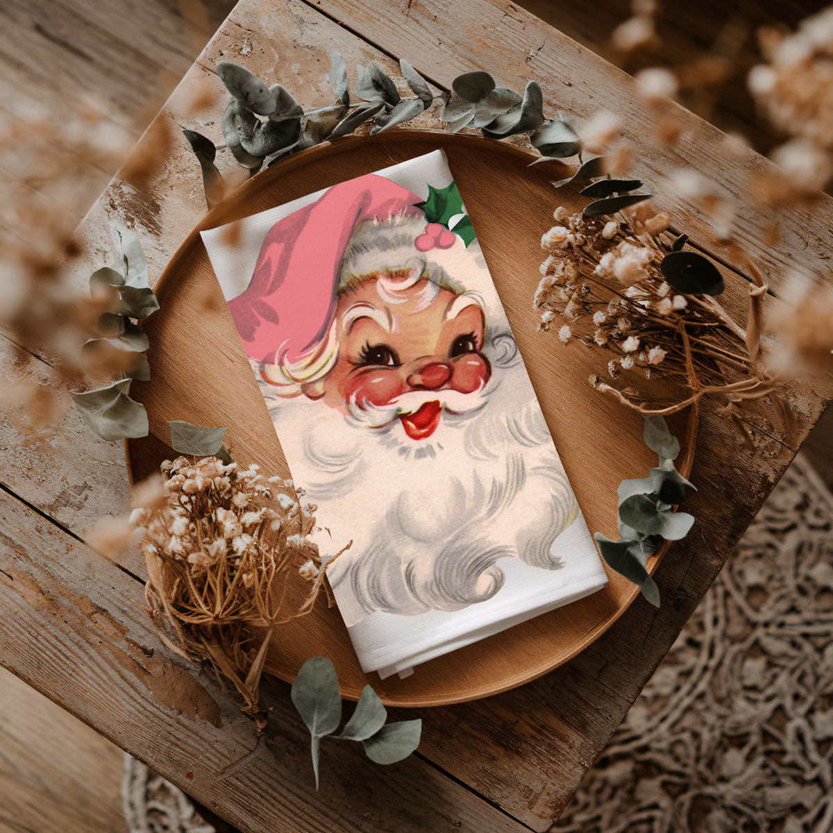 Vintage Pink Santa Towel