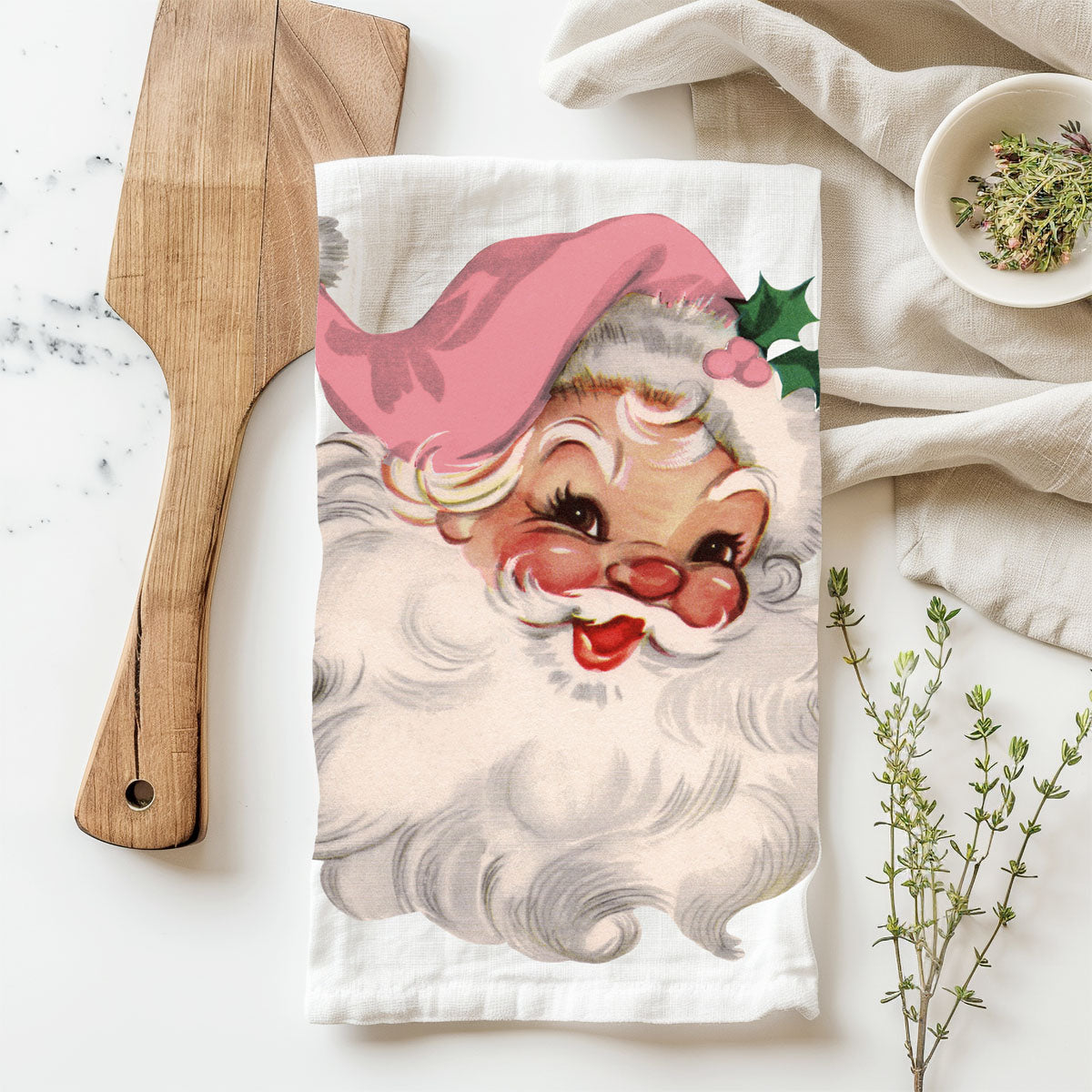 Vintage Pink Santa Towel