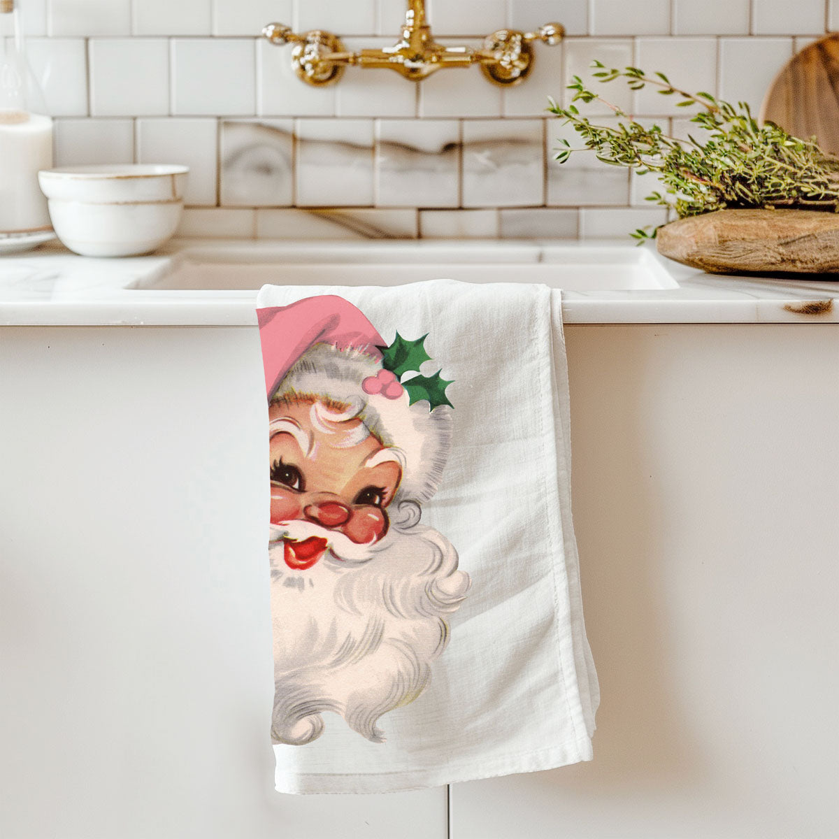 Vintage Pink Santa Towel