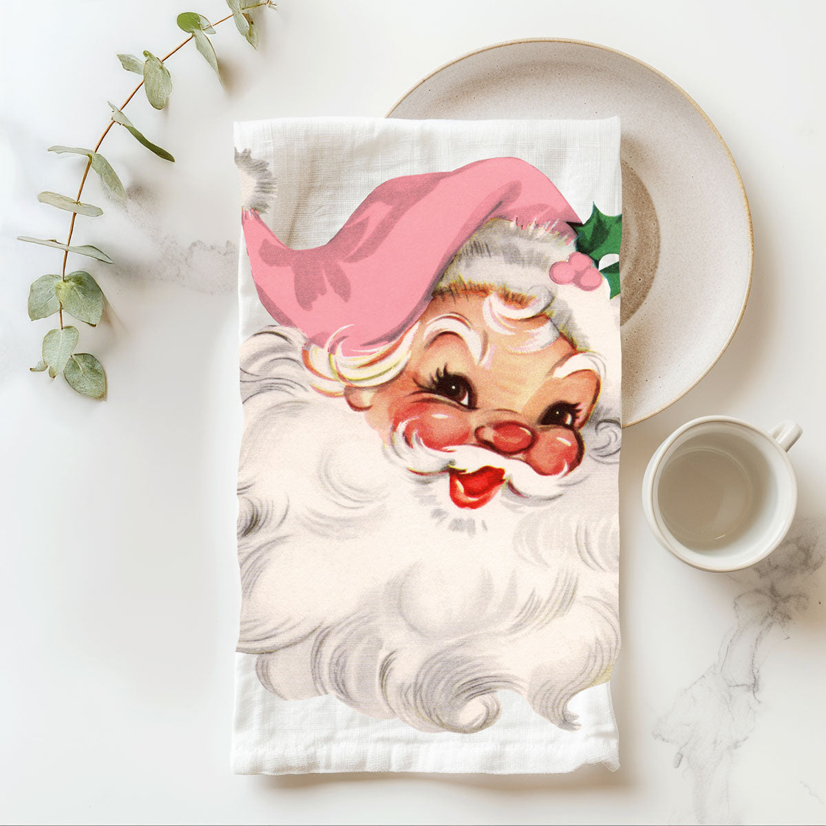 Vintage Pink Santa Towel
