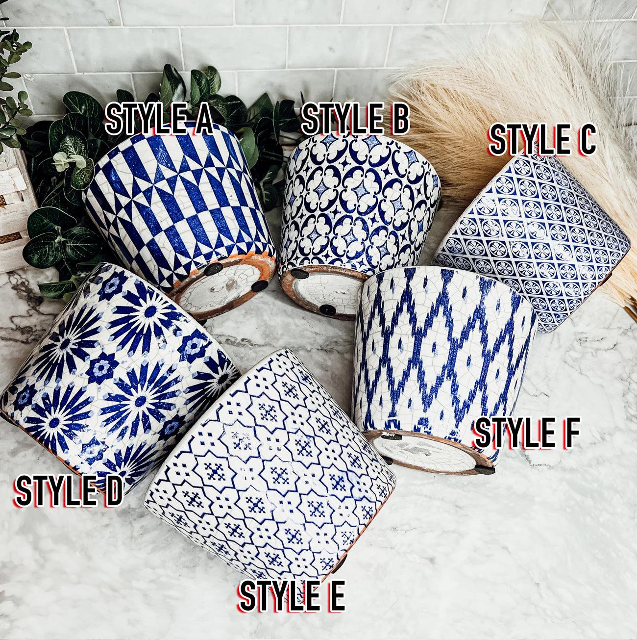 Hand Painted Planter Pots and Vases Blue and White