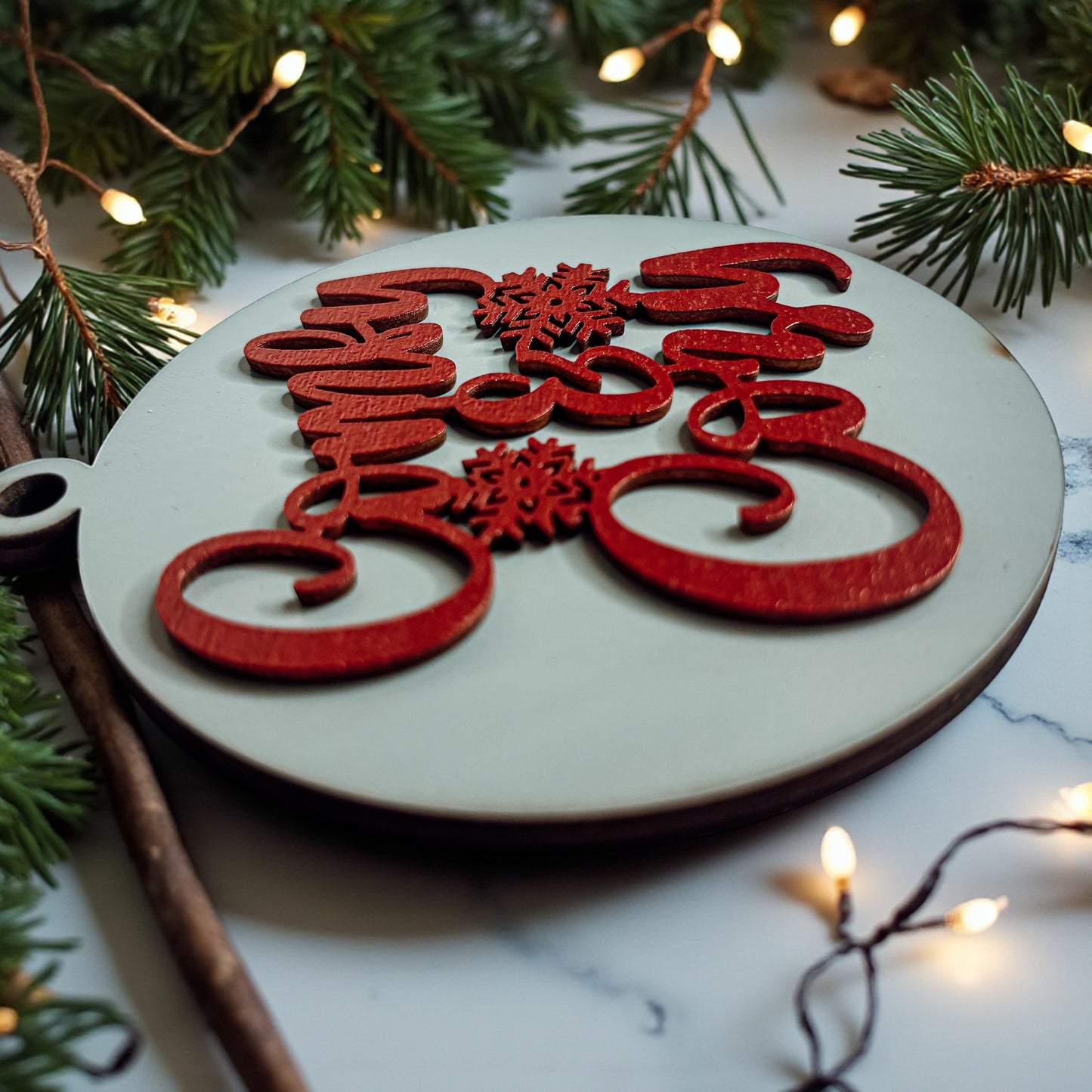 Red and silver christmas tree decorations.
Silver and red christmas ornaments for hanging.