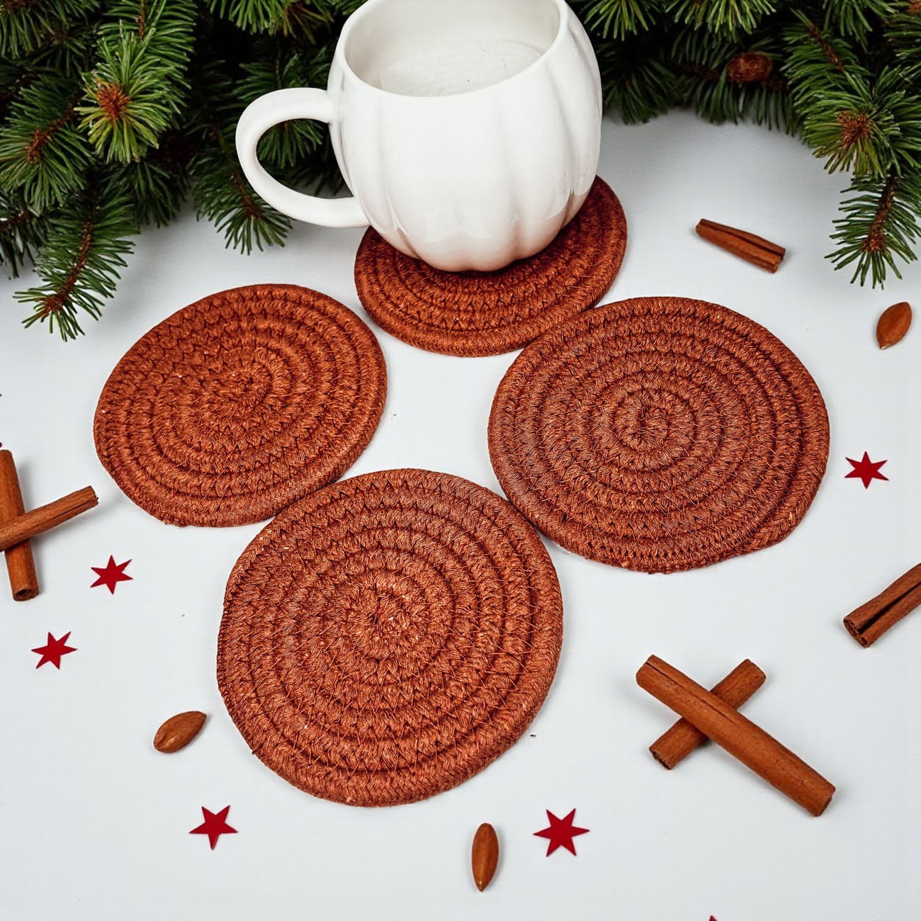 Farmhouse braided rope coasters autumn gift set neutral decor
Scandinavian style braided coasters fall colors neutral gift