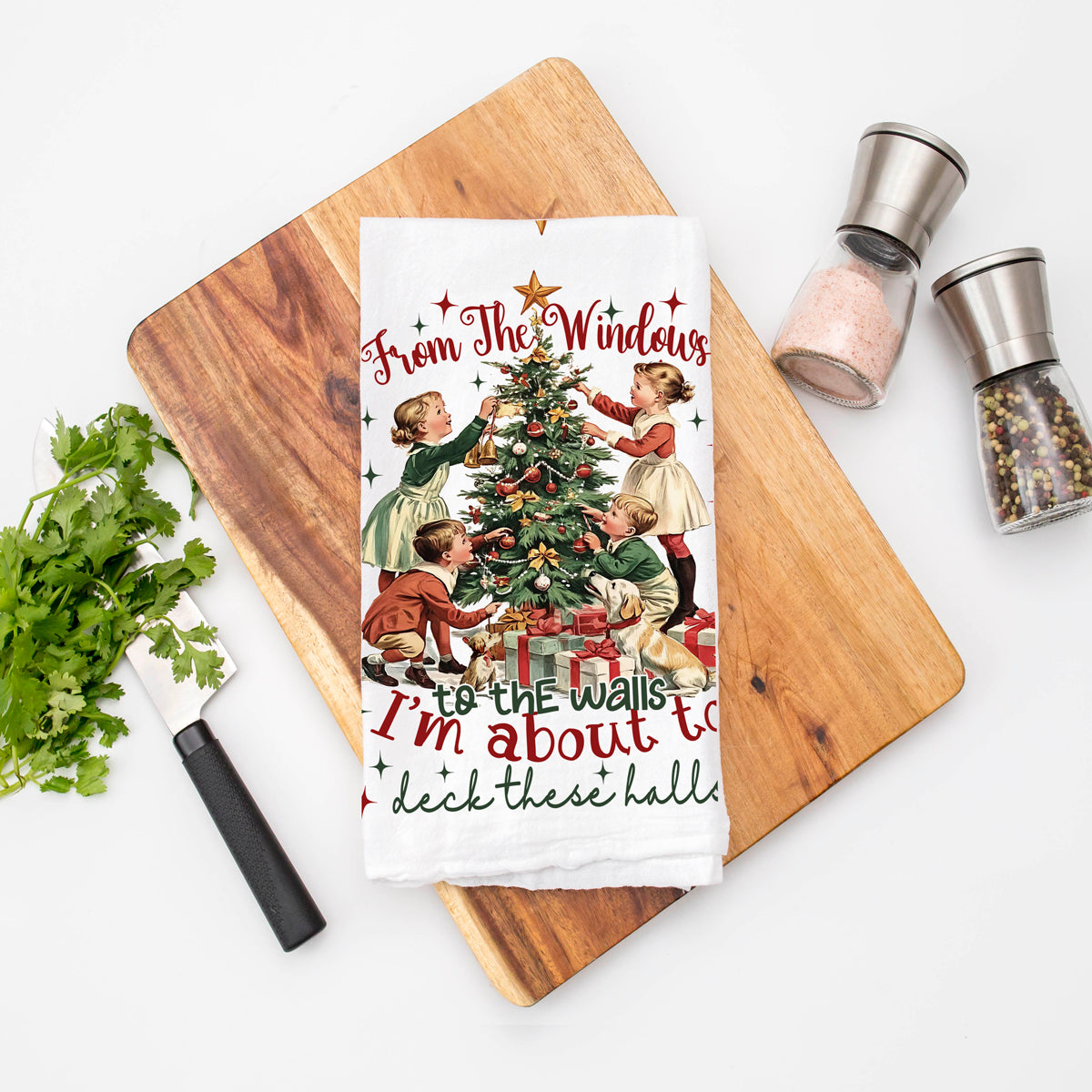 Retro Christmas kitchen accessories
Vintage Christmas kitchen essentials
1950s Christmas kitchen towel
Mid century Christmas kitchen decor