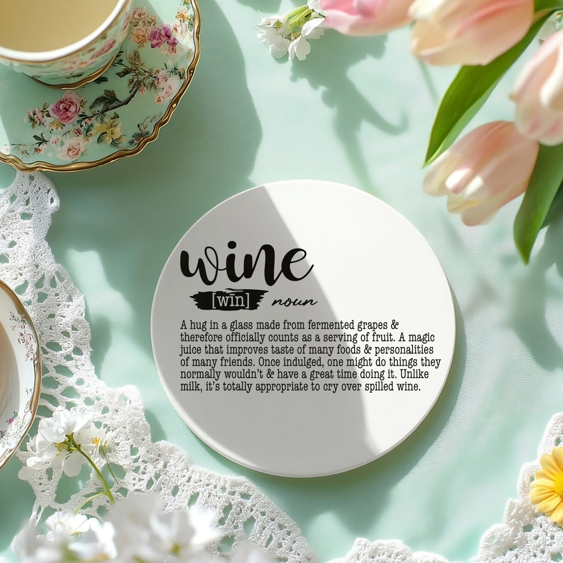 Wine definition ceramic coaster with cork back