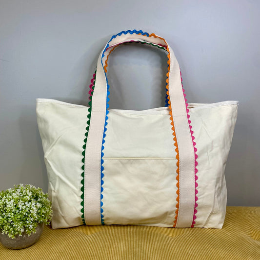 Canvas Tote Bag - Rainbow Trim - PREORDER
