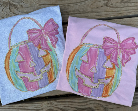 Watercolor Pumpkin Tee Faux Glitter Tee/Sweatshirt