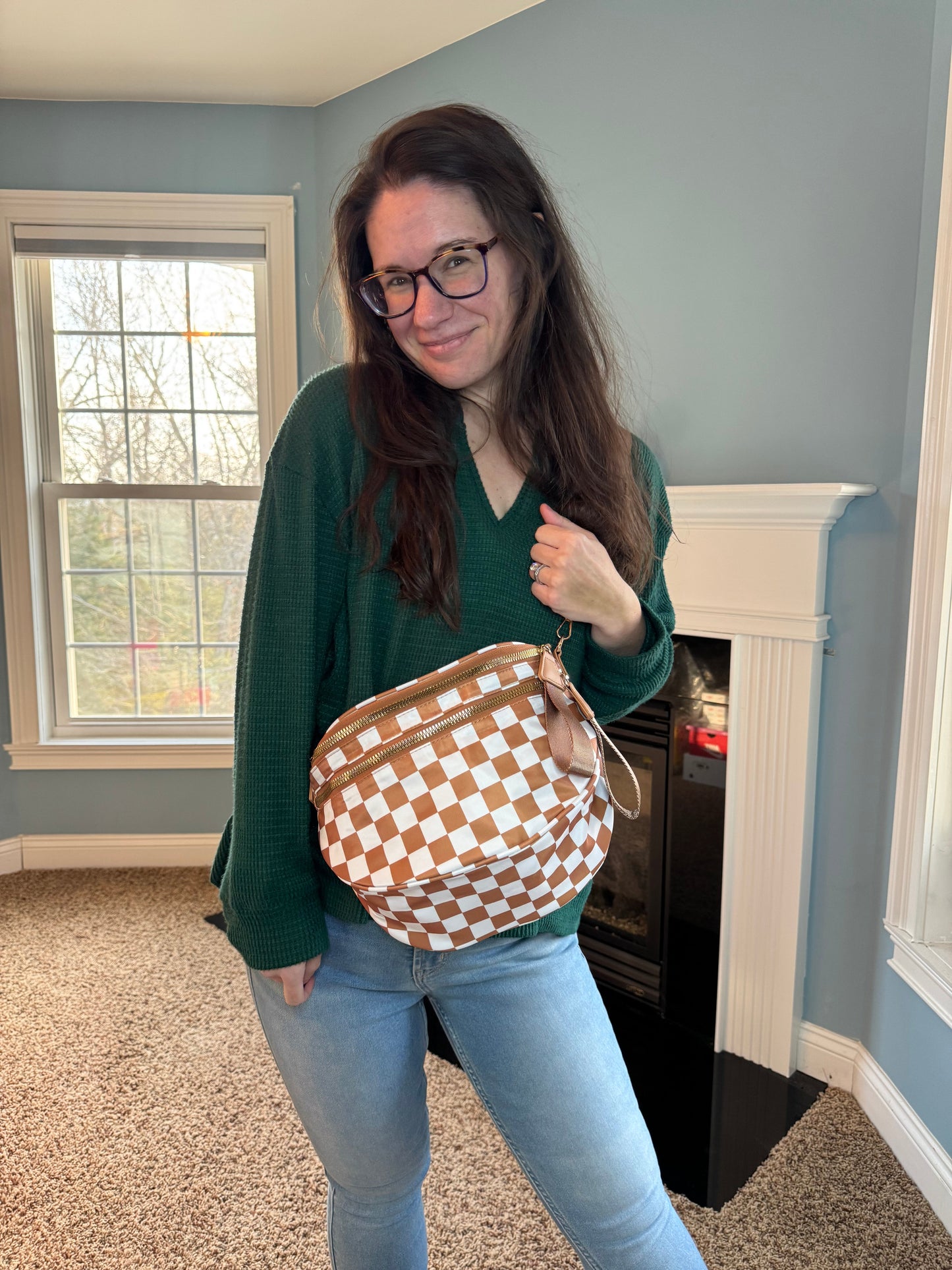 The Roni Nylon Crossbody - Checkered Camel - PREORDER