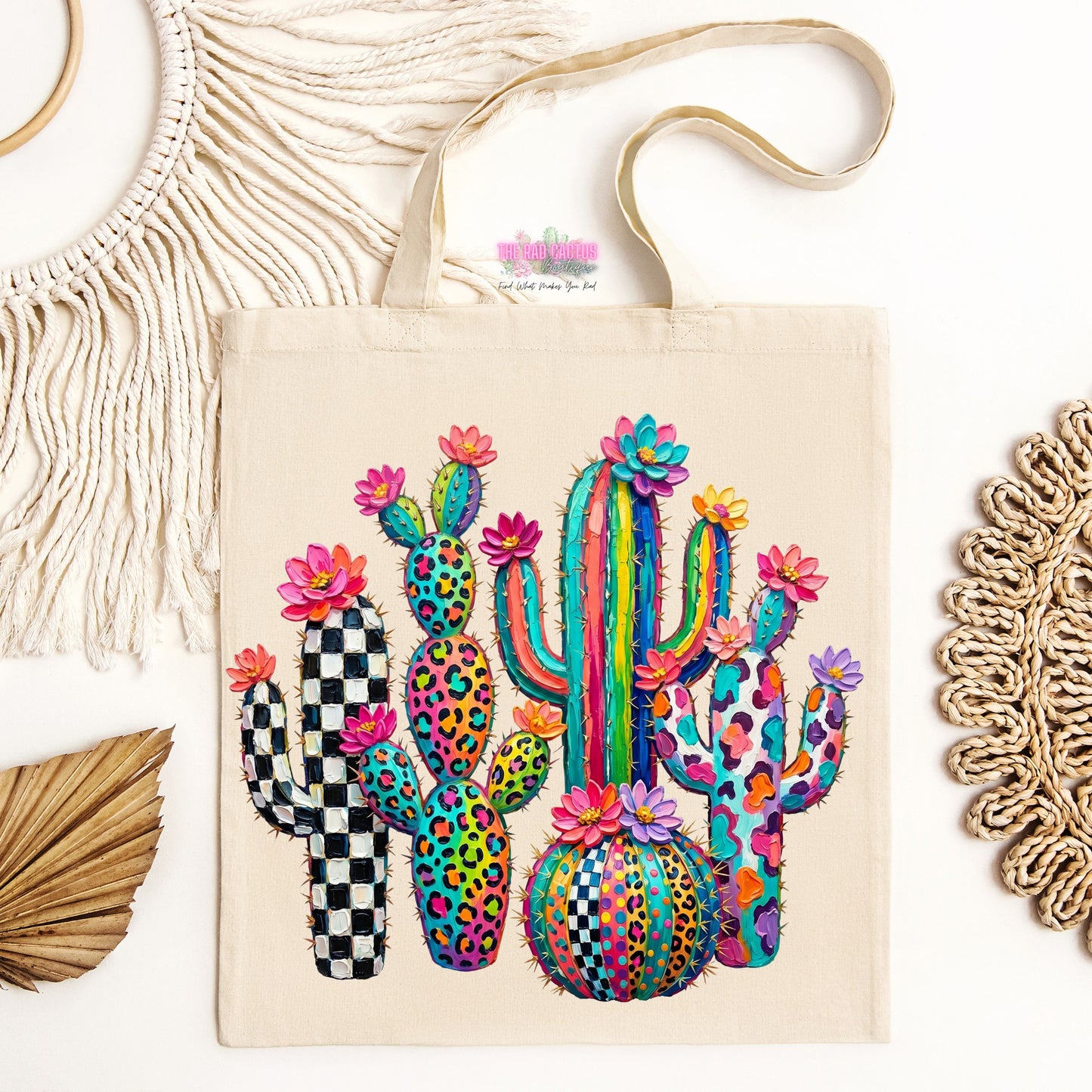 Colorful Floral Cactus Tote Bag