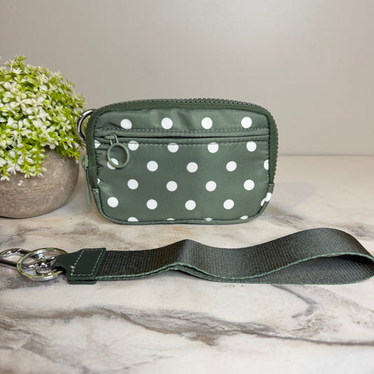 Rue - Nylon Wristlet Wallet - Olive Polka Dot