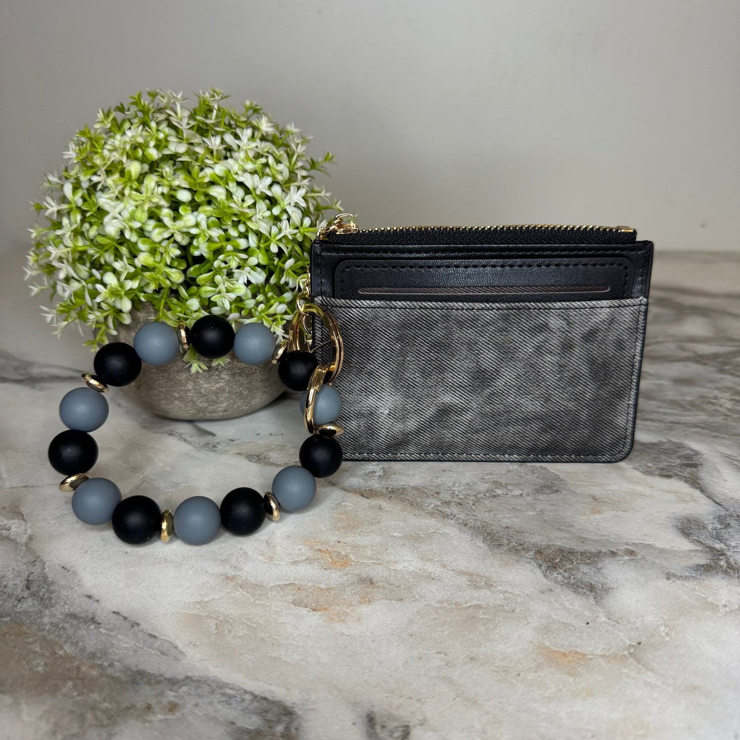 Denim Suede Bracelet Keychain & Card Holder - PREORDER 7/19-7/22