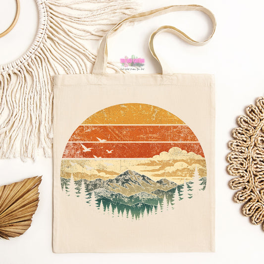 Vintage Mountain Sunset Tote Bag