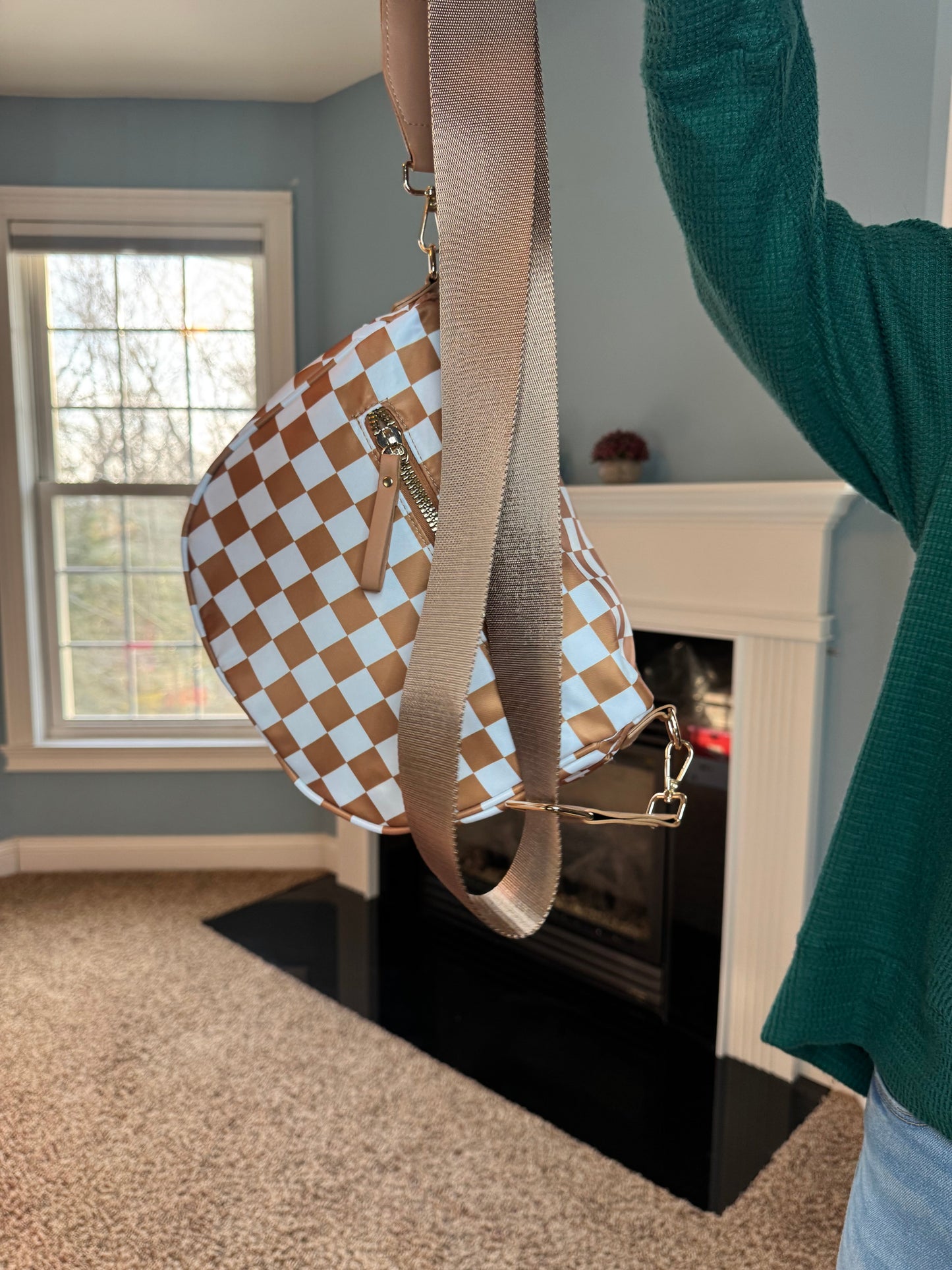 The Roni Nylon Crossbody - Checkered Camel - PREORDER