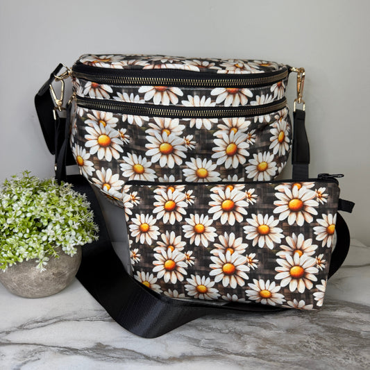 Bundled Set - Roni & Pouch - Floral Daisy Brown Gingham