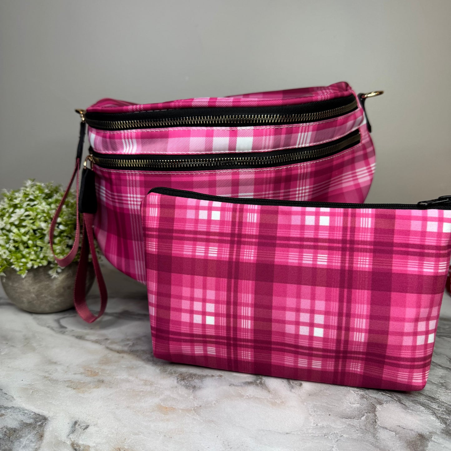 Bundled Set - Roni & Pouch - Pink Plaid