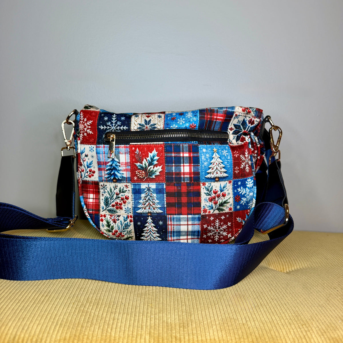 The Roni Nylon Crossbody - Christmas Quilted Squares