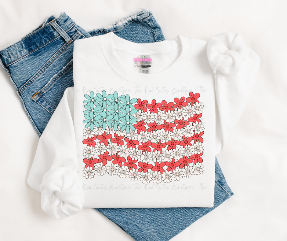 Floral Flag Graphic Tee or Crewneck Sweatshirt