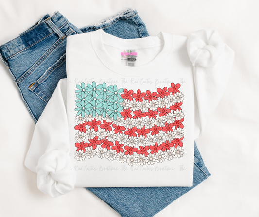 Floral Flag Graphic Tee or Crewneck Sweatshirt