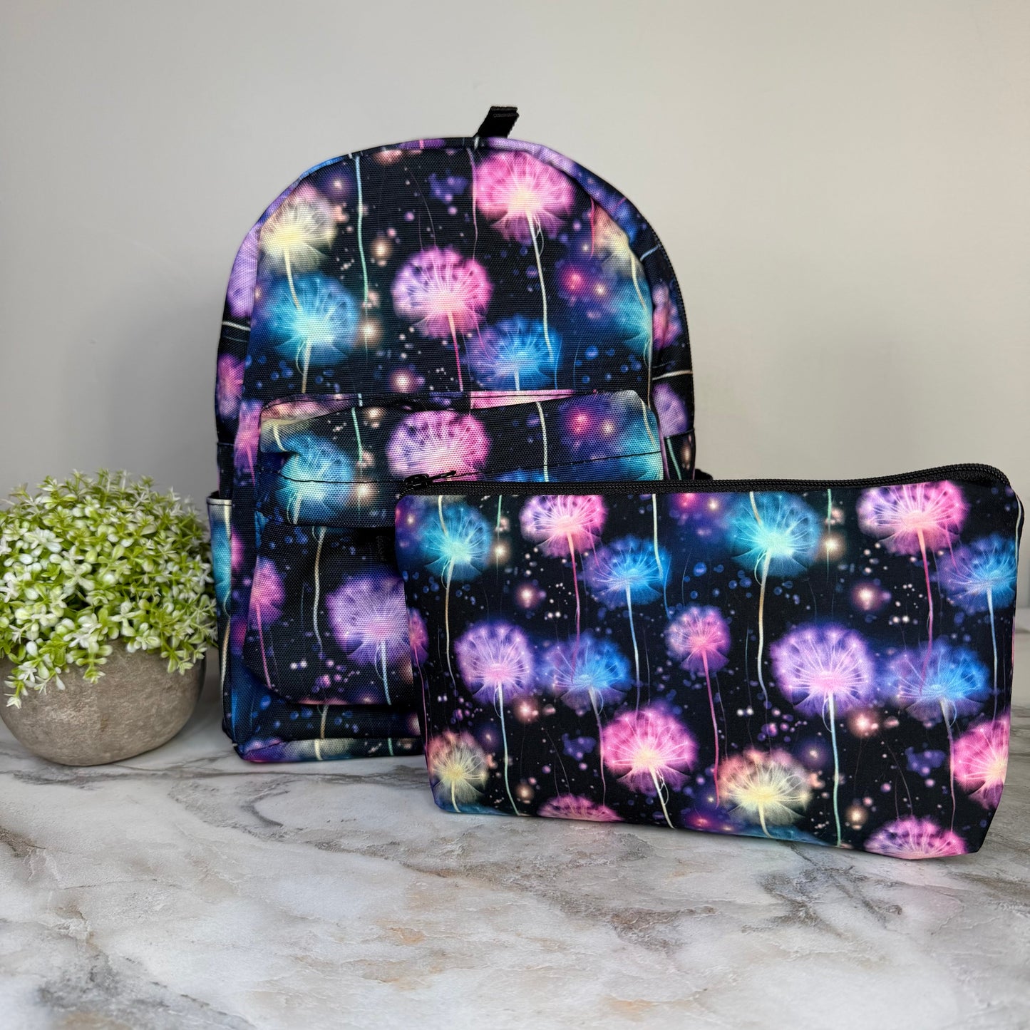 Mini Backpack, Pouch, & Mini Pouch Bundled Set - Rainbow Dandelion