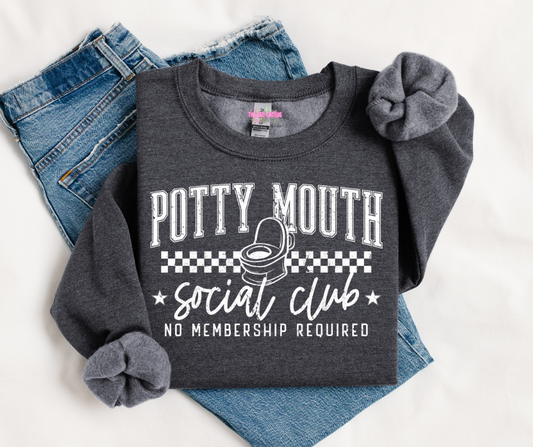 Potty Mouth Social Club White Ink Graphic Tee or Crewneck Sweatshirt