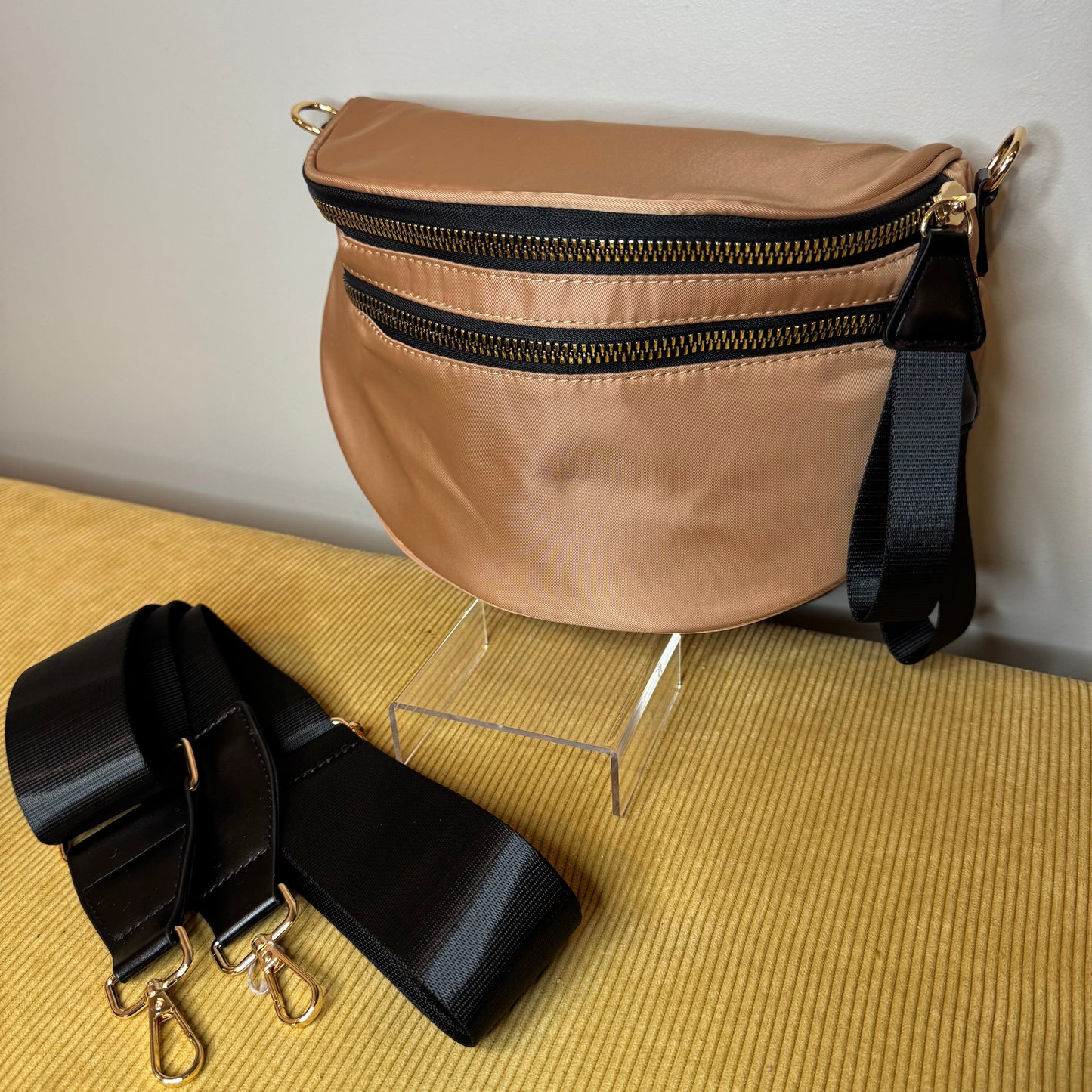 The Roni Nylon Crossbody - Peach + Black - PREORDER