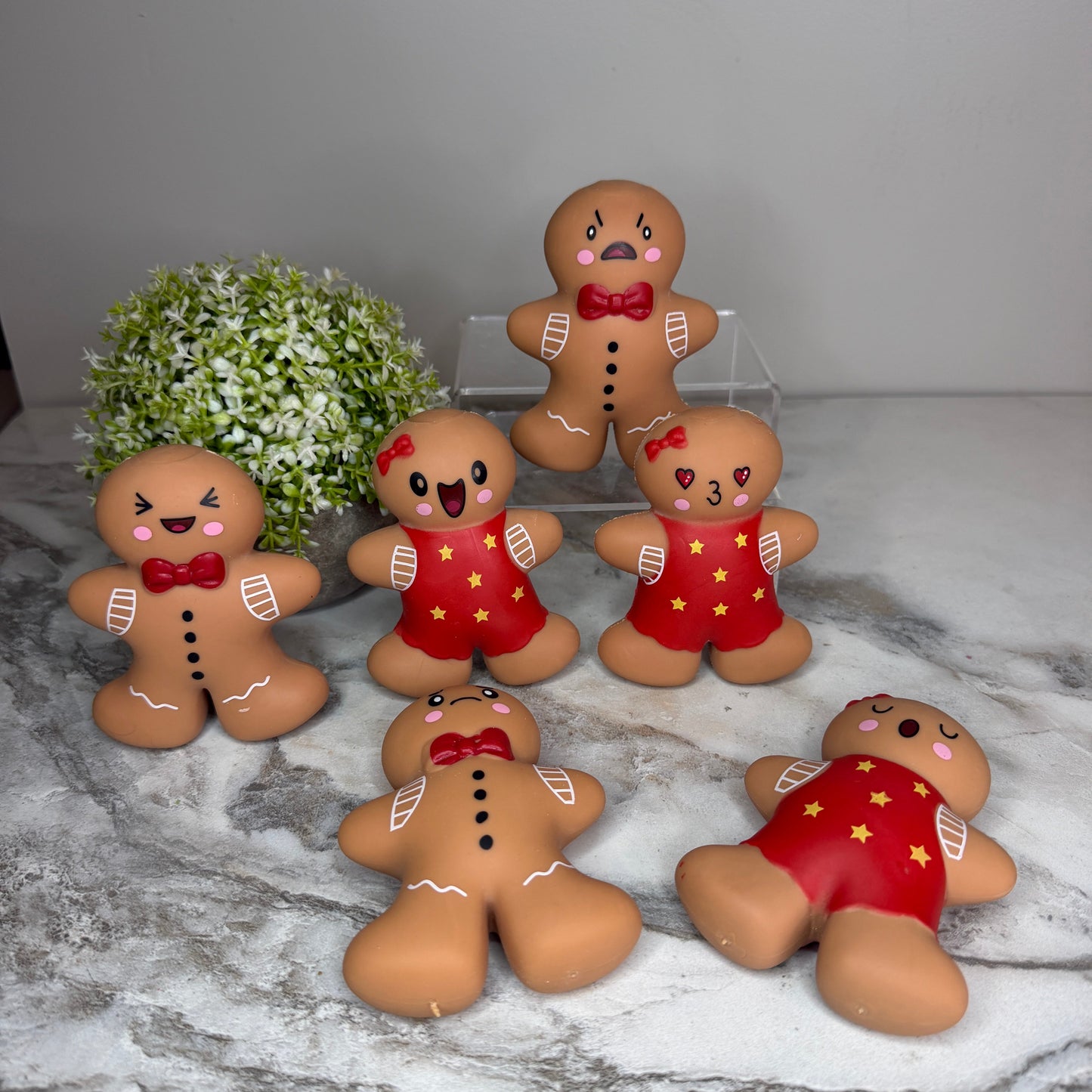 Squishy Toy - Christmas Gingerbread Man + Woman WITH Funny Faces