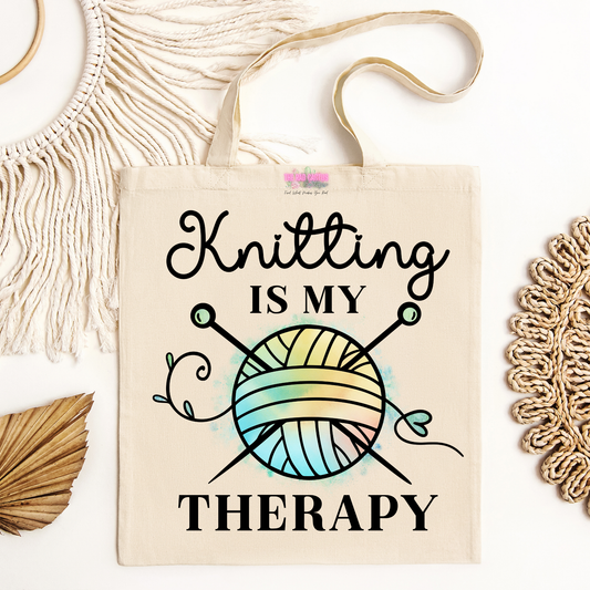 Knitting Is My Therapy Canvas Tote Bag