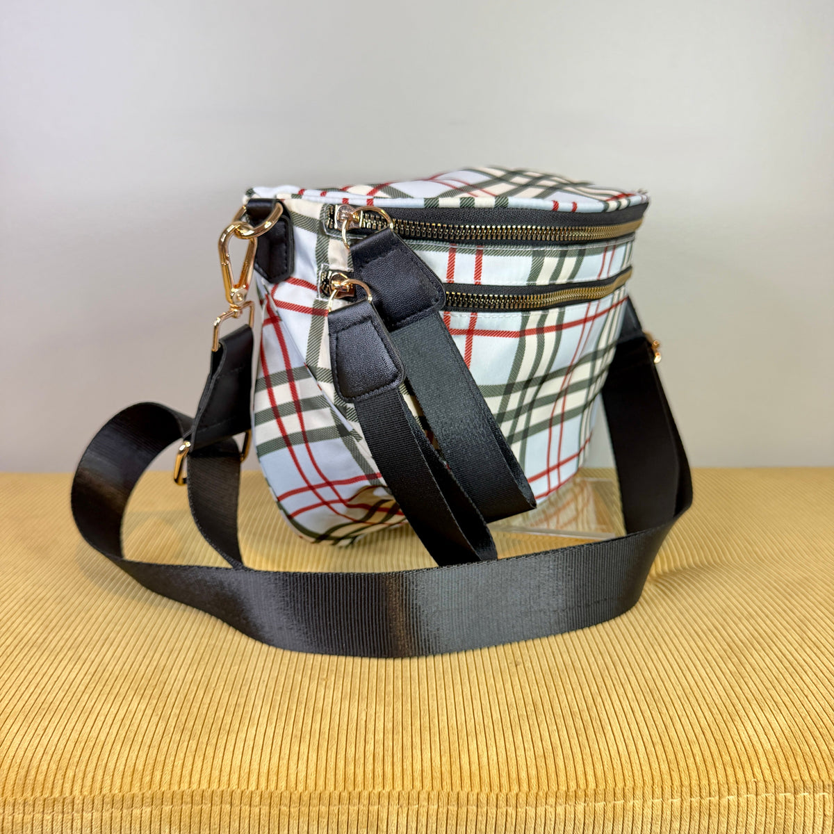 The Roni Nylon Crossbody - Plaid Blue
