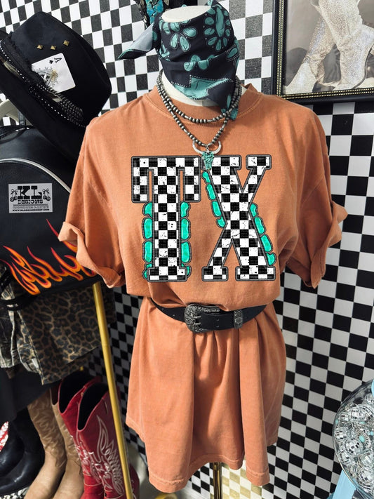 TX Turquoise & Checker Tee/Sweatshirt