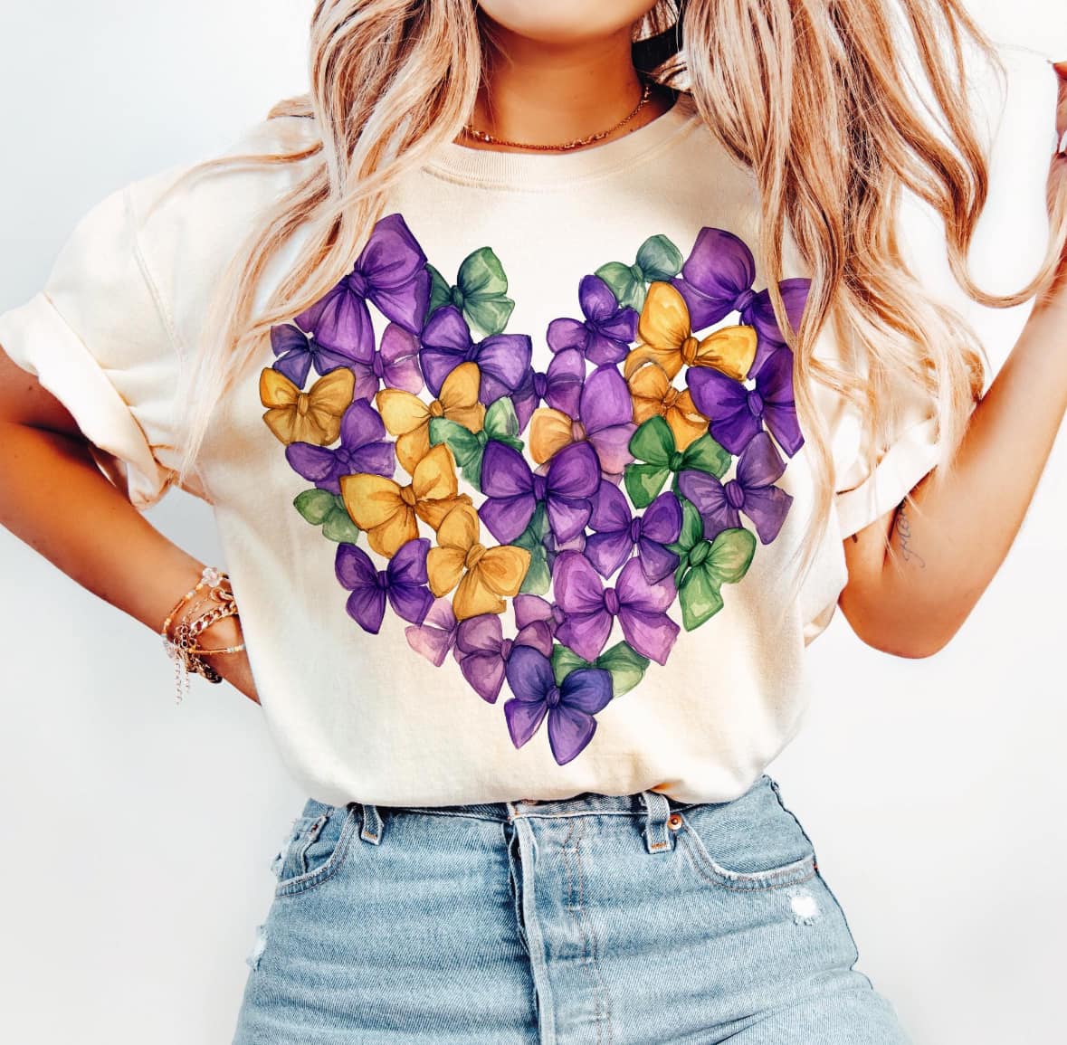 Mardi Gras Bow Heart Tee/Sweatshirt