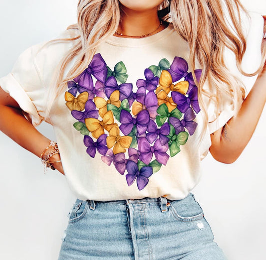 Mardi Gras Bow Heart Tee/Sweatshirt
