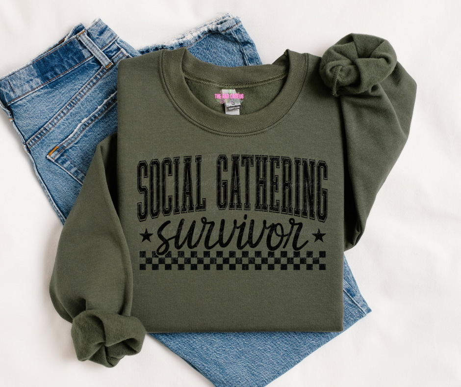 Black Ink Social Gathering Survivor Graphic Tee or Crewneck Sweatshirt