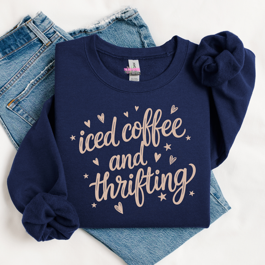 Iced Coffee And Thrifting Graphic Tee or Crewneck Sweatshirt