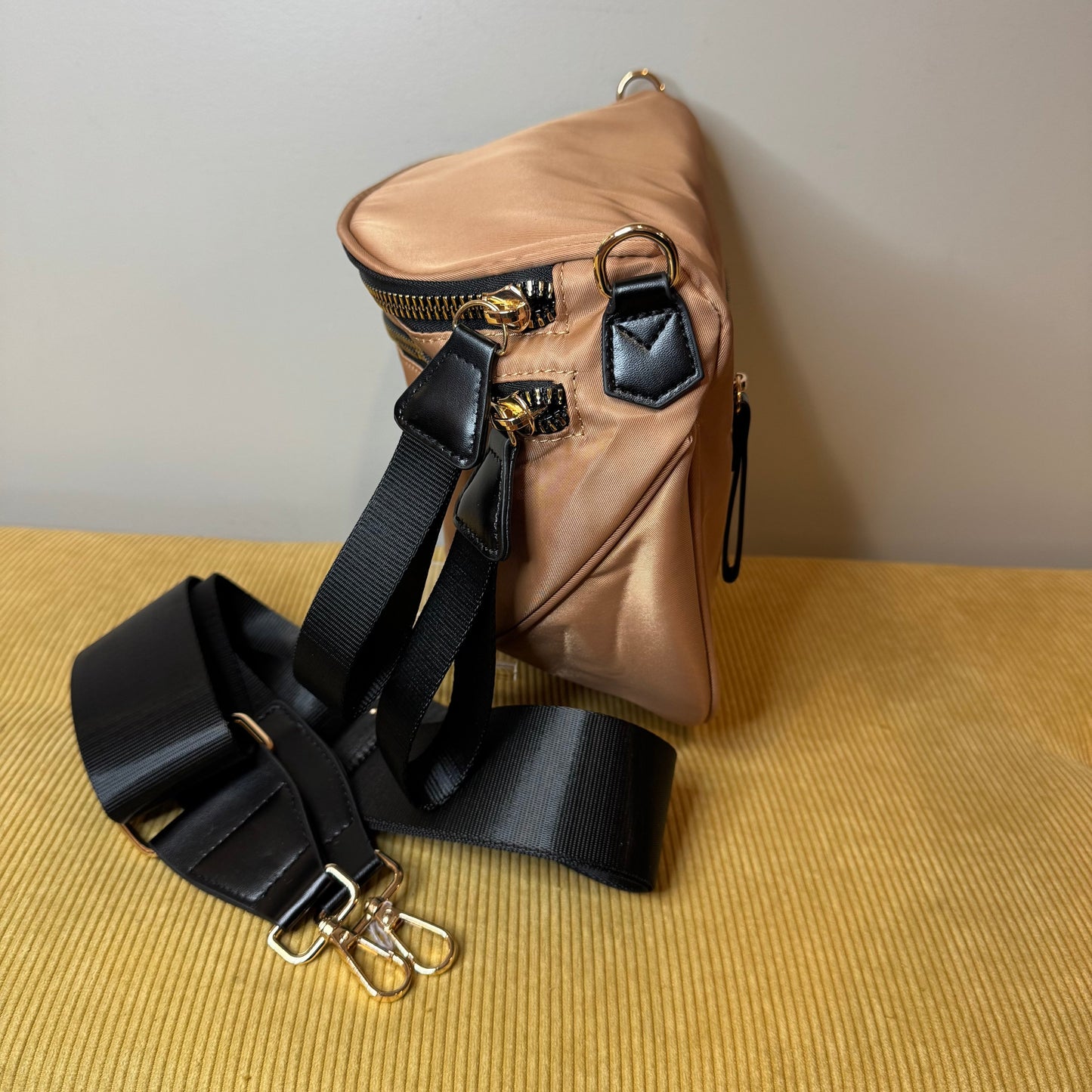 The Roni Nylon Crossbody - Peach + Black - PREORDER