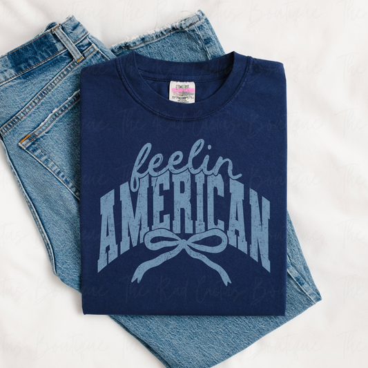 Feelin’ American Patriotic Blue Ink Graphic Tee or Crewneck Sweatshirt