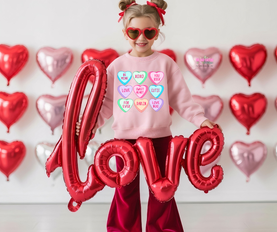 Valentine Conversation Hearts Youth Graphic Tee or Crewneck Sweatshirt